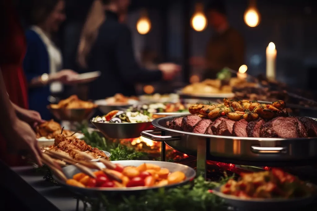 Catering display of buffet style food