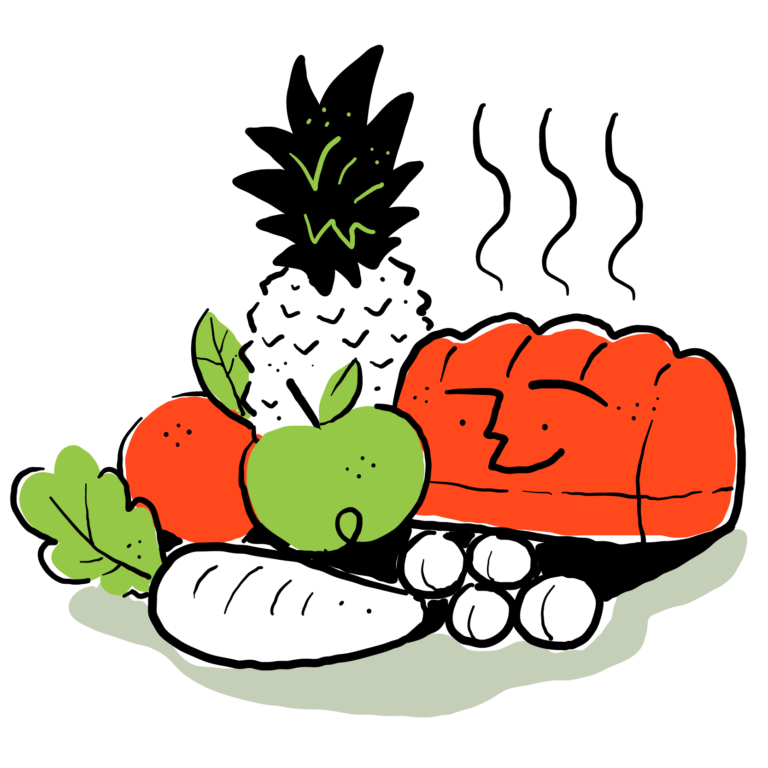 fresh fruit, vegetables and bread icon